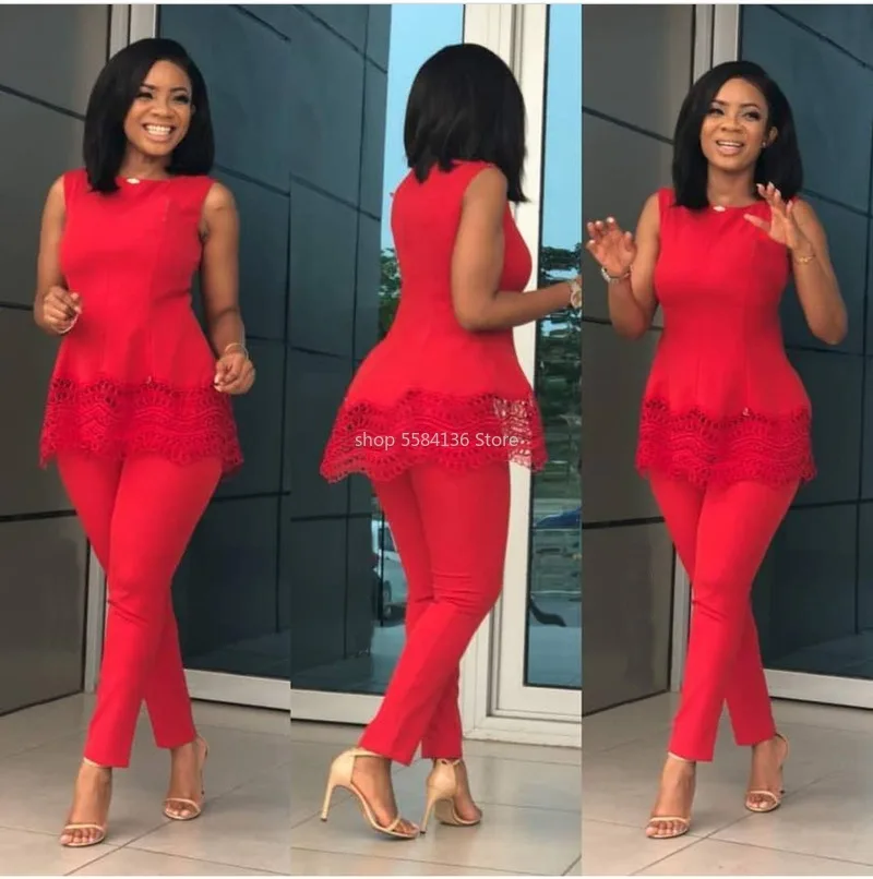 Новинка 2020 Женский однотонный кружевной топ без рукавов и длинные брюки