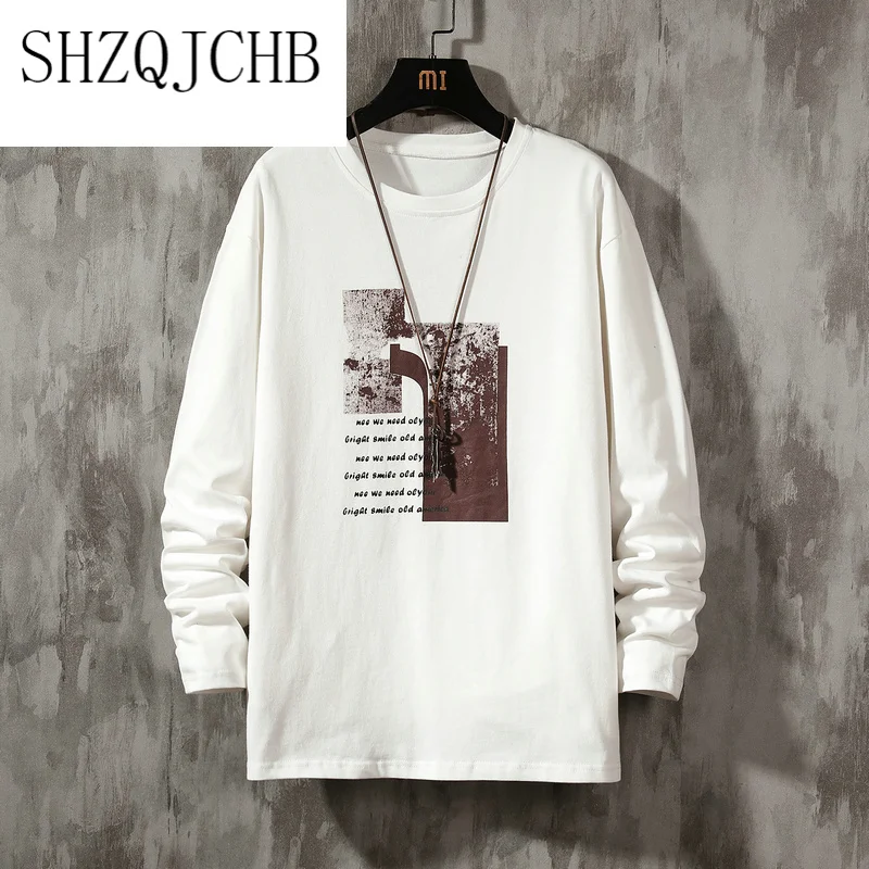 

Autumn 2021 Spring Fashion Oversized One Pieces Print Tshirt Black White Men's Long Sleeve Casual O Neck T-Shirt Man TOP TEES