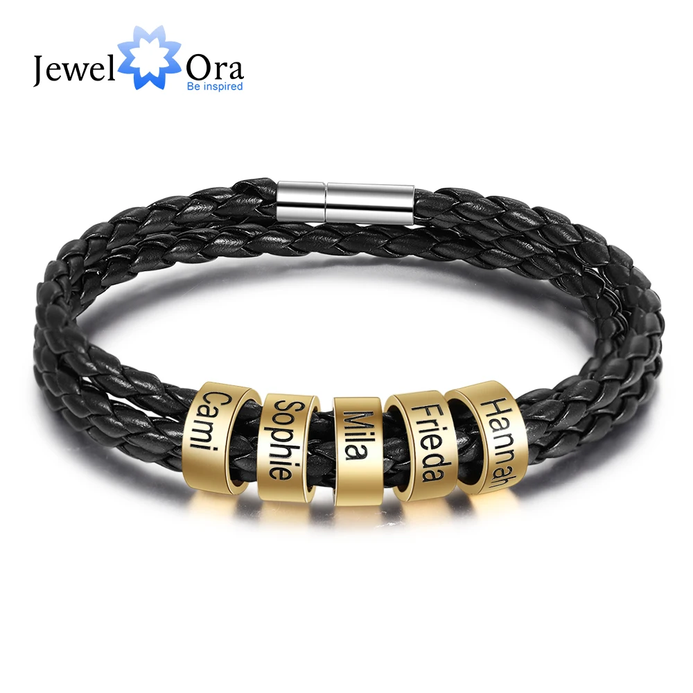 Мужской Многослойный кожаный браслет с гравировкой имени | Украшения и