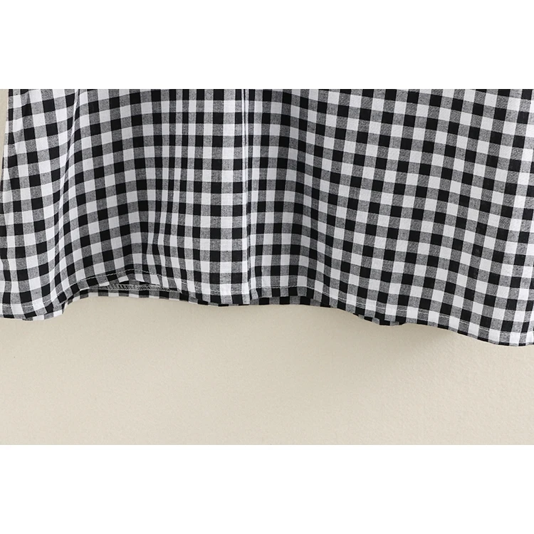 

Plus Size Fashion Women Round Neck Fake Two Pieces Cotton Long Sleeve Mini Dress Plaid Cute Spring Summer Vestidos