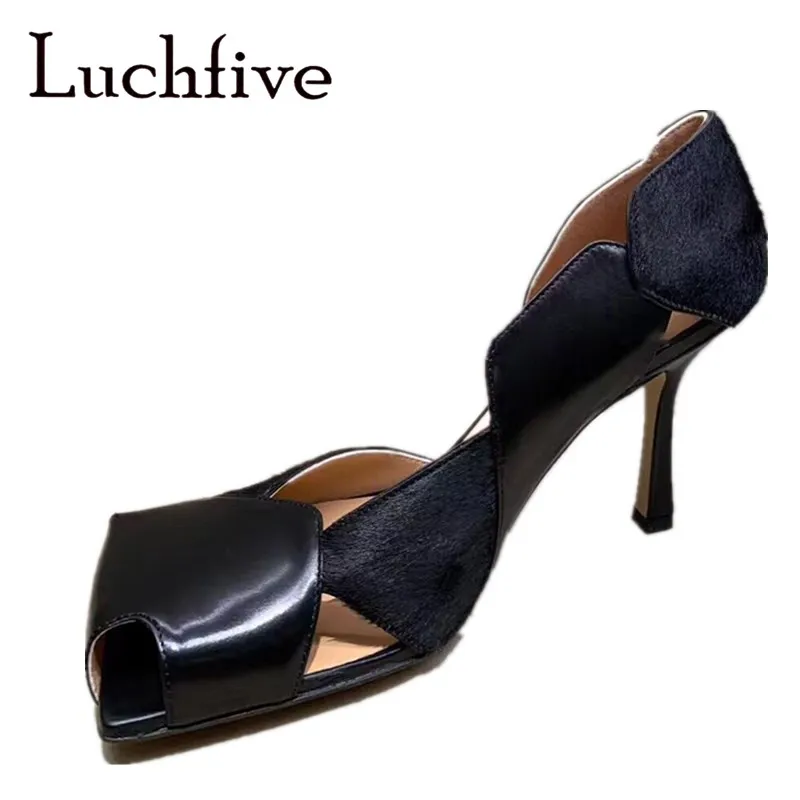 Туфли на шпильках с квадратным открытым носком женская кожаная обувь в стиле