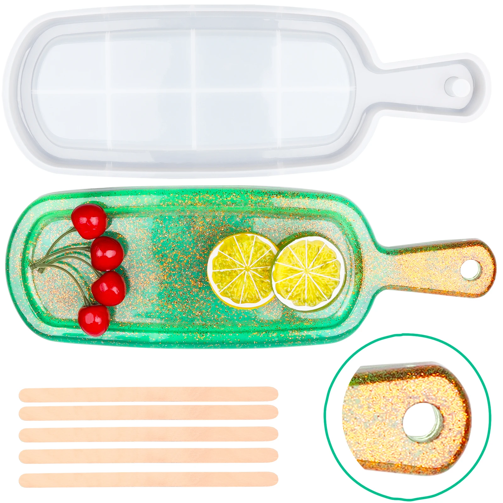 

Tray Epoxy Resin Silicone Molds with Single Handle,Resin Serving Tray with 5 Stirring Sticks,Resin Casting Decorative Molds for