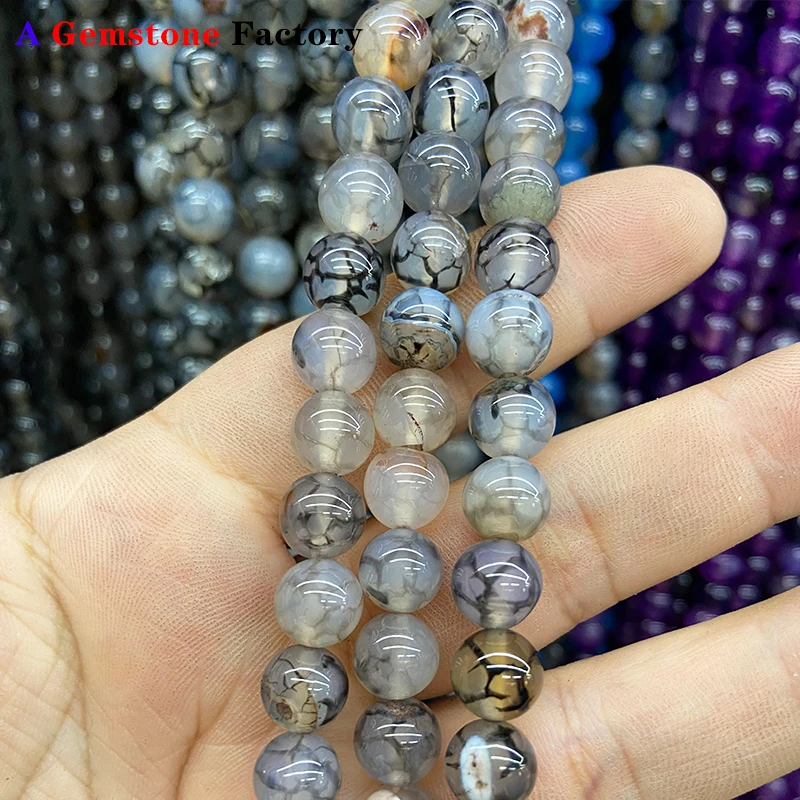 Натуральный камень черный дракон вены Агаты круглые бусины россыпью для