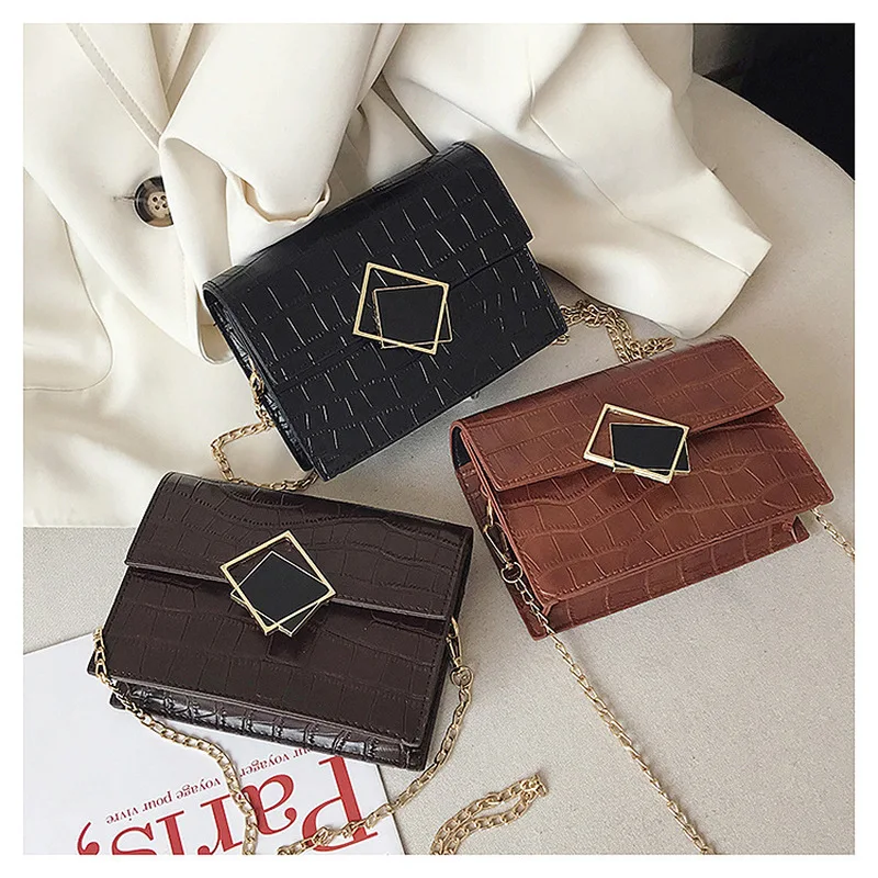 crocodile pattern luxury pu leather small flap bags for women 2021 simple shoulder crossbody handbags chains cross body bag free global shipping