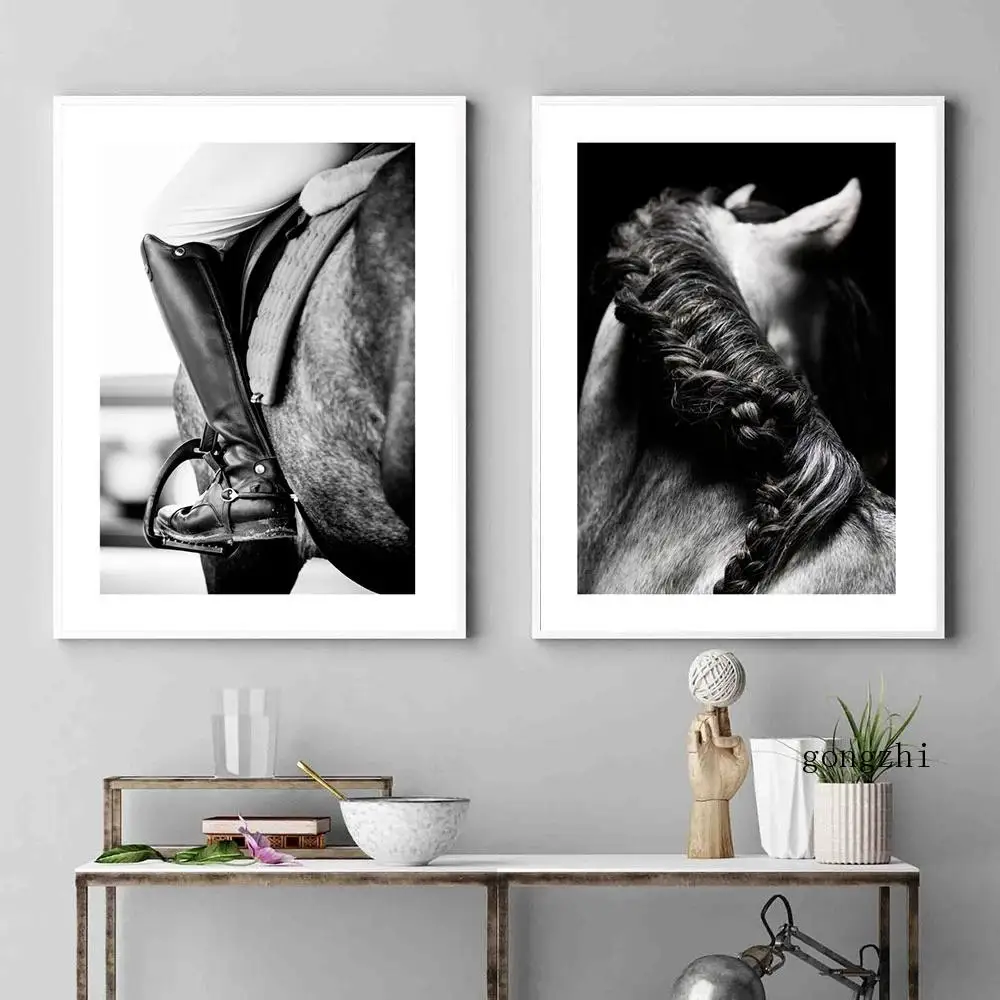 

Horse Riding nordic Photography Poster Black and White Canvas Painting and Prints Modern Wall art Picture Living Room Home Decor