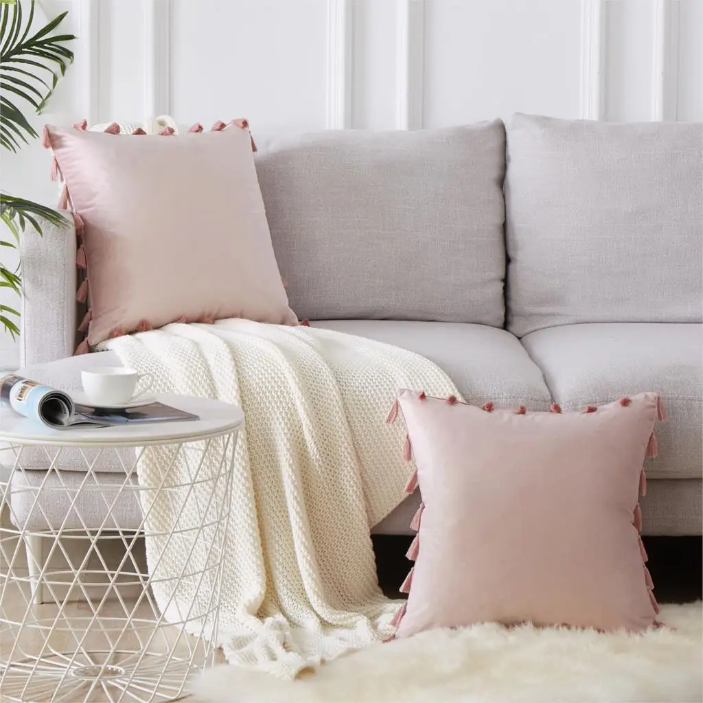 Мягкие бархатные наволочки декоративные подушки чехлы с кисточкой для дивана