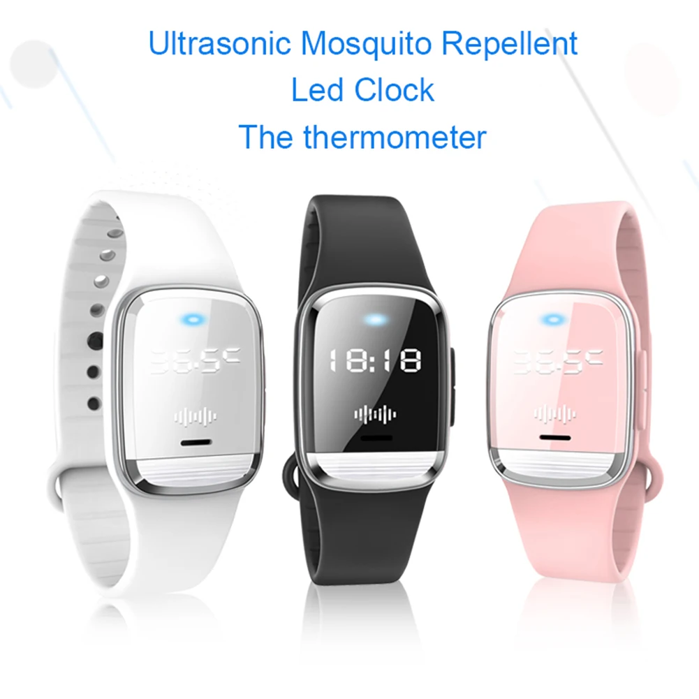 

Ultrasonic Mosquito Repellent Bracelet 3IN 1 Waterproof Wrist Temperature Monitoring LED Clock Mosquito Repellent Bracelet Watch