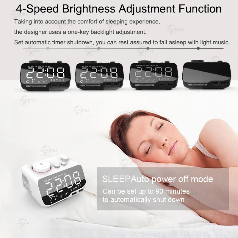 [Upgrade Version] Digital Alarm Clock Bluetooth 5.0 Wireless Speaker with USB LED FM Radio Temperature Snooze | Электроника