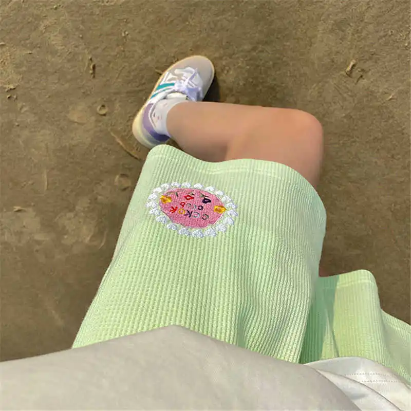 

Waffle Embroidered Shorts 2021 new pants women's loose and versatile trend student Capris straight casual pants