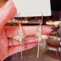 butterfly cat eye silver needle earrings 2021 new fashion female fringe long style design sense light luxury earrings