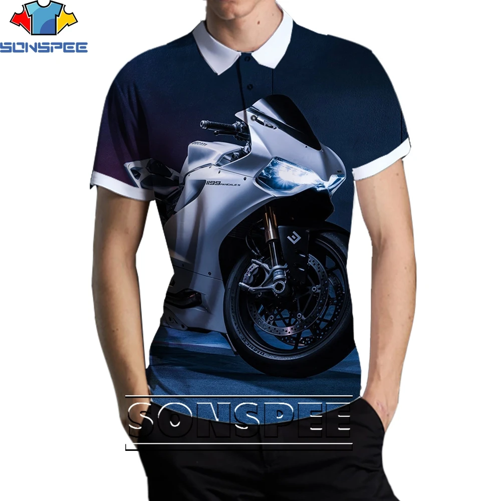 

SONSPEE 3D Motorcycle Fashion Casual Loose Original Collar POLO Shirt Men's Women's Popular Punk Trend Street Personality