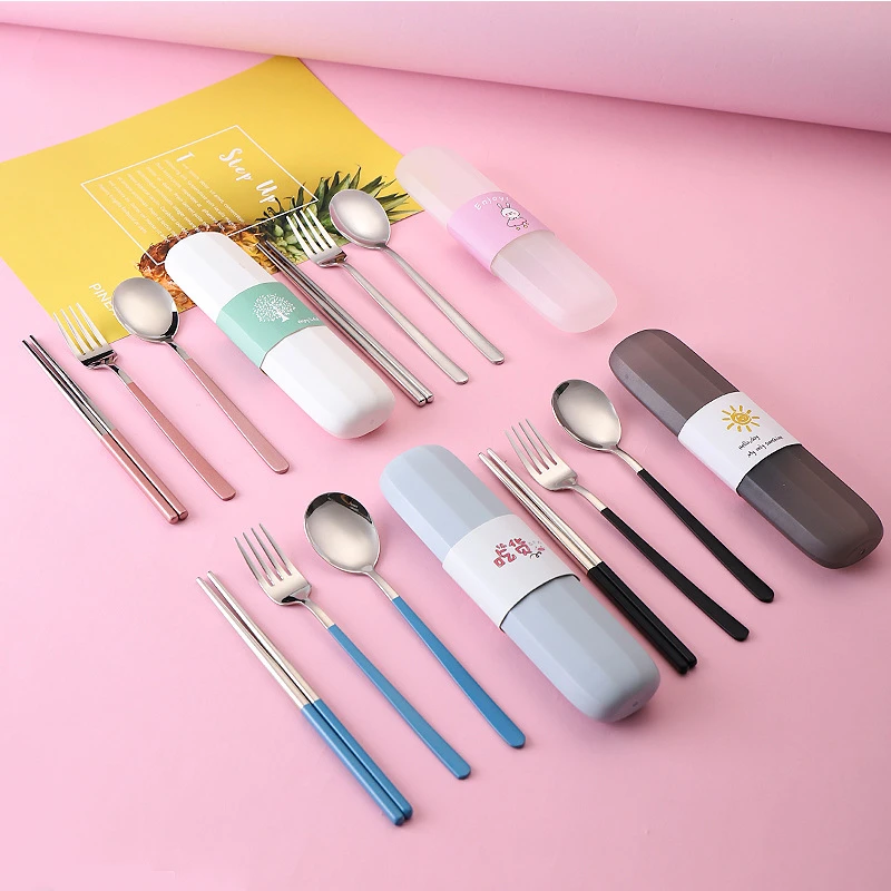 

1Set Portable Stainless Steel Cutlery Suit with Storage Box Chopstick Fork Spoon Knife High Quality Travel Tableware Set