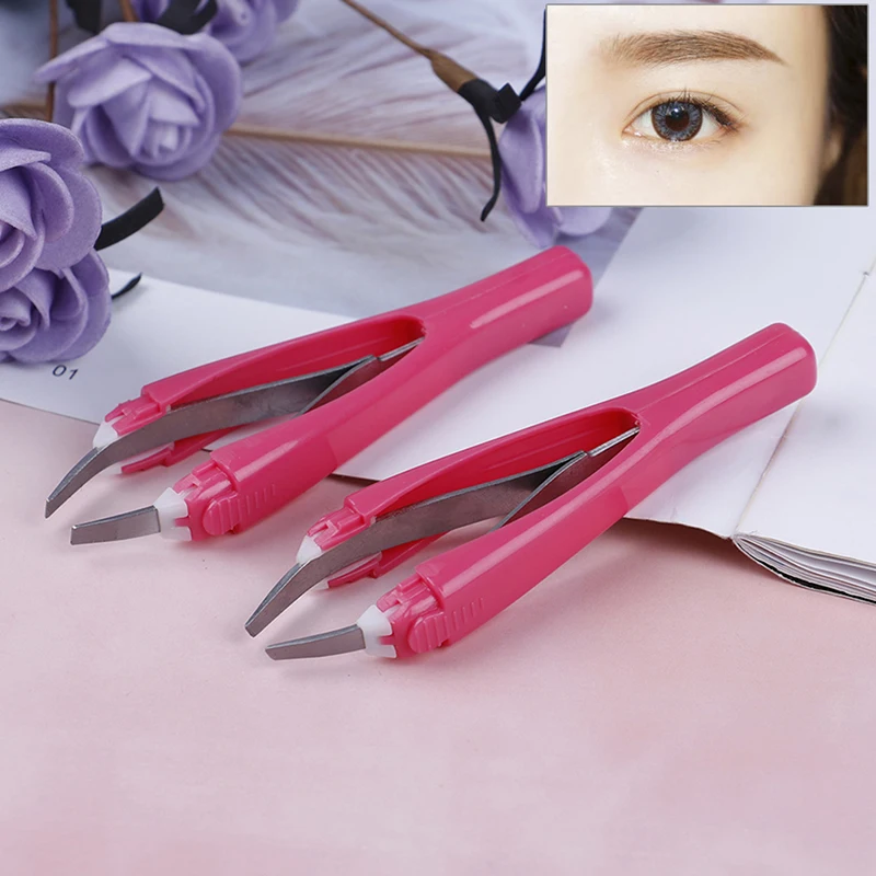 

1Pc Useful Makeup Tool Professional Automatically Retractable Stainless Steel Slant Tip Hair Removal Eyebrow Tweezer