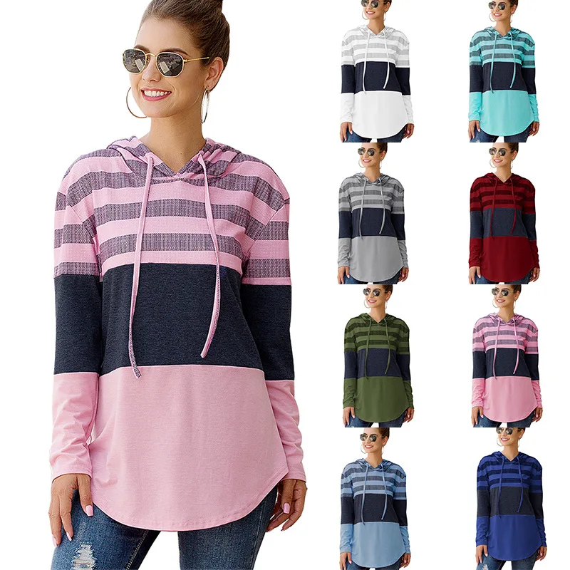 

Autumn 2019 Women's Clothing Loose Printing Striped Long-sleeved Hoodie Clothing Pullovers Women Sweatshirts