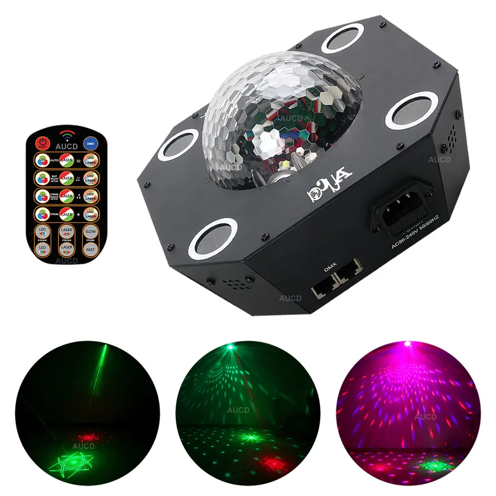 

AUCD UFO Remote 4 Eyes 30 Big Gobos RGRG Projector Laser Lights RGBW LED Disco Ball DMX Beam DJ Party Show Stage Lighting WQ35