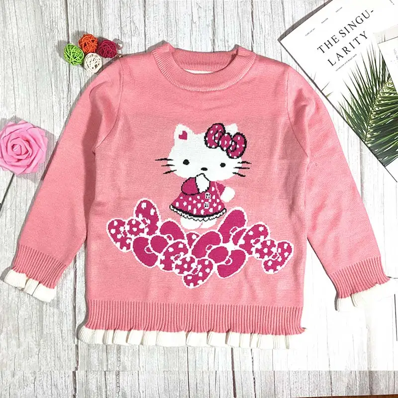 Детский свитер с принтом Hello Kitty Красный милый пуловер для маленьких девочек