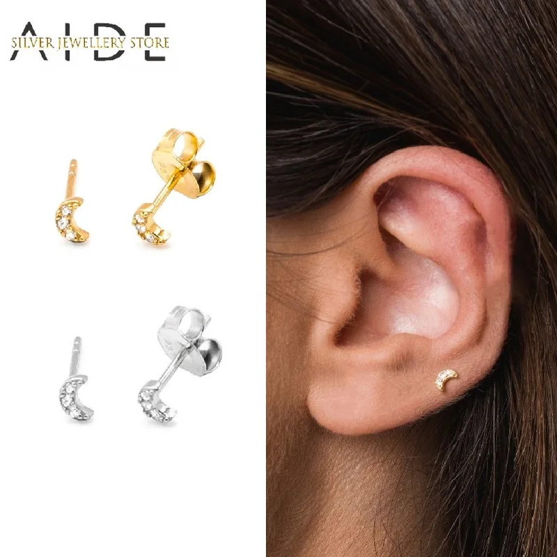 

AIDE Cute Small Moon Star Stud Earrings for Women Minimalism INS Crescent Stars Piercing Earings Silver 925 Jewelry kolczyki