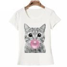 Новая летняя модная женская футболка с коротким рукавом и изображением непослушной милой кошки с рисунком жвачки, Дизайнерские повседневные топы с котятами, футболки для девочек