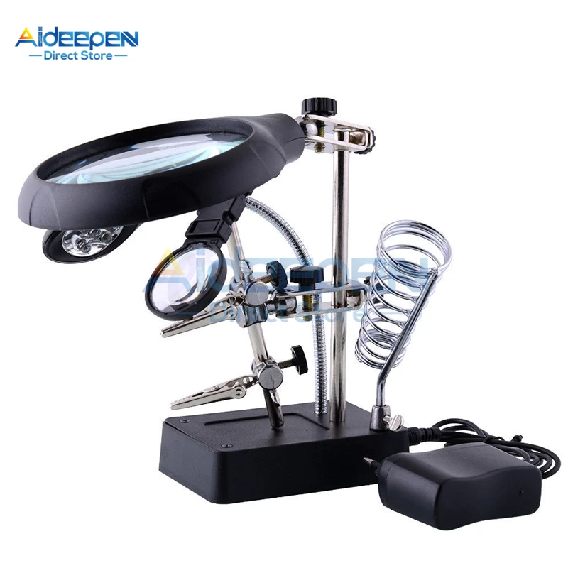 

MG16129-C увеличительное стекло со светодиодный светильник кой 3,5x-12X линза Вспомогательный зажим лупа Настольная лупа для пайки ремонтный инст...