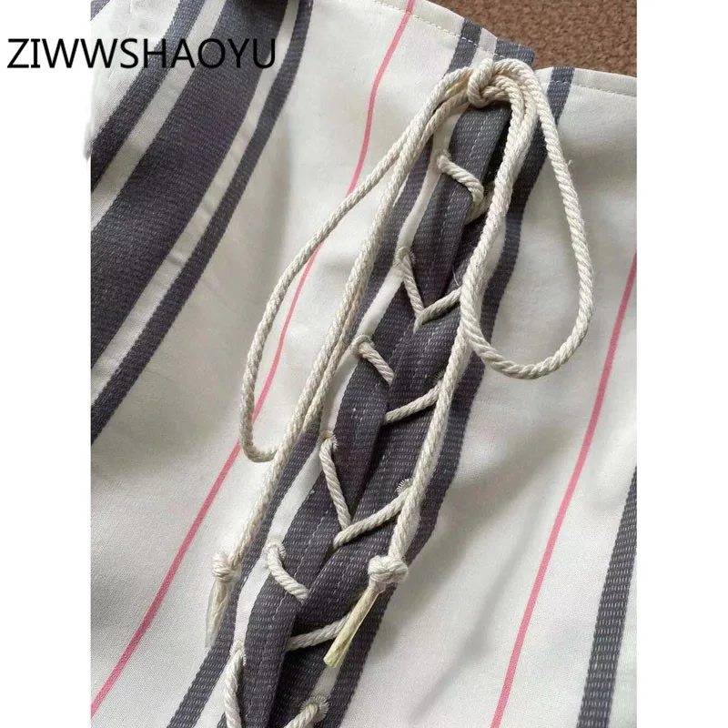 ZIWWSHAOYU Fashion Women Summer Runway Tank Tops Sexy Lace Up Striped Print Camis 2021