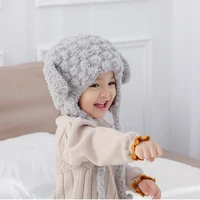 soft knitted wool baby kids hat cute ear protection bonnet winter warm thicken beanie for newborn infants gifts