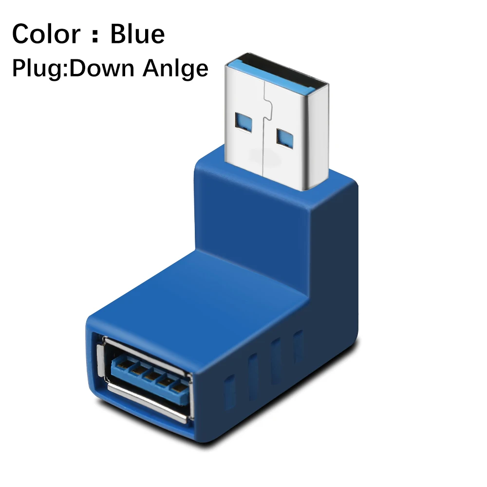 1 шт. 90 градусов USB 3,0 мужчина к гнезду левый и правый угловой адаптер USB 3,0 AM/AF разъем для ноутбука/ПК компьютера - Цвет: blue down angle