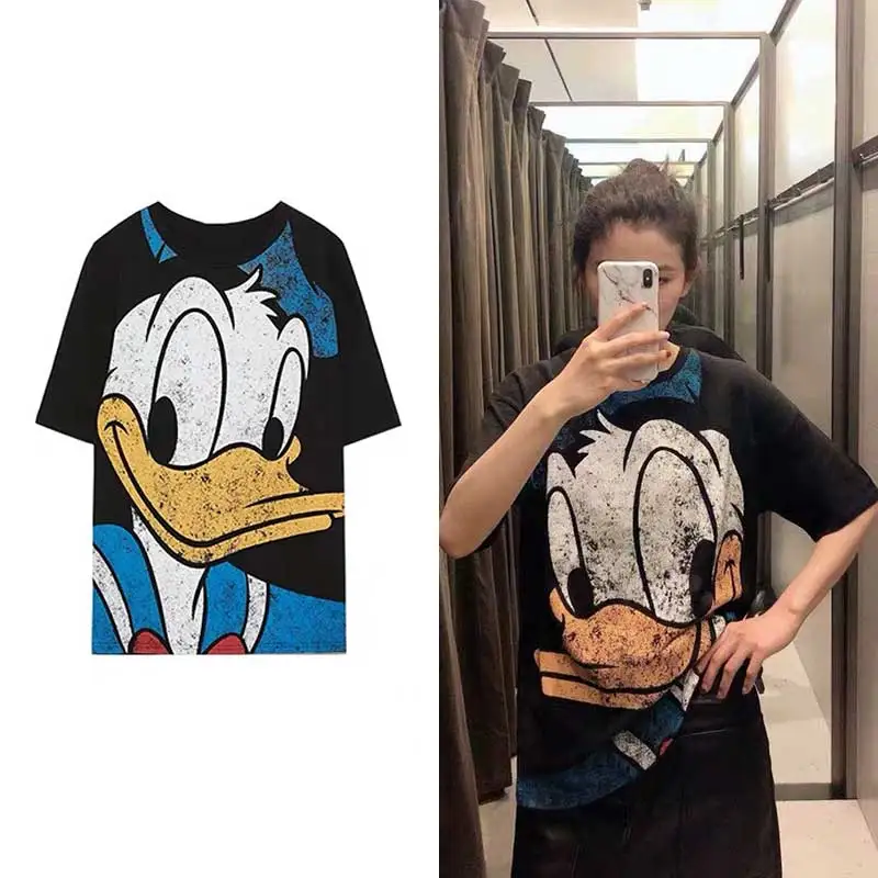 duckQQ0161 Женская футболка Новая модная летняя женская футболка с коротким рукавом и принтом Дамбо из мультфильма Харадзюку свободная одежда футболка размера плюс - Цвет: duckQQ0161