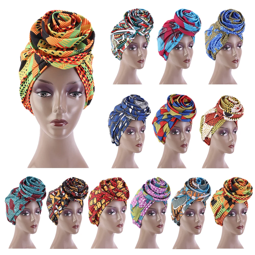 2023 New Fashion Bonnet Women African Floral Print Ankara Bonnet Hat Ladies Turban Big Flower Cap Head Scarf Beanies Wrap Indian