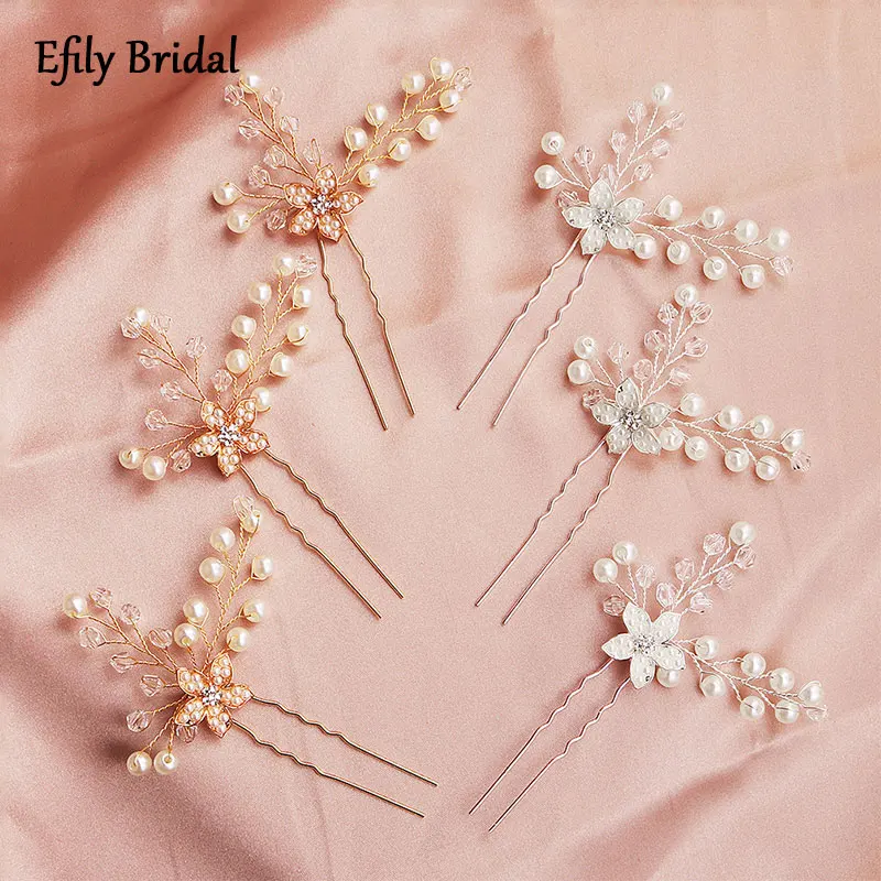 

Efily Pearl and Crystal Flower Hairpin Wedding Hair Accessories for Women Bridal Headwear Hairstyle Design Tools Bridesmaid Gift