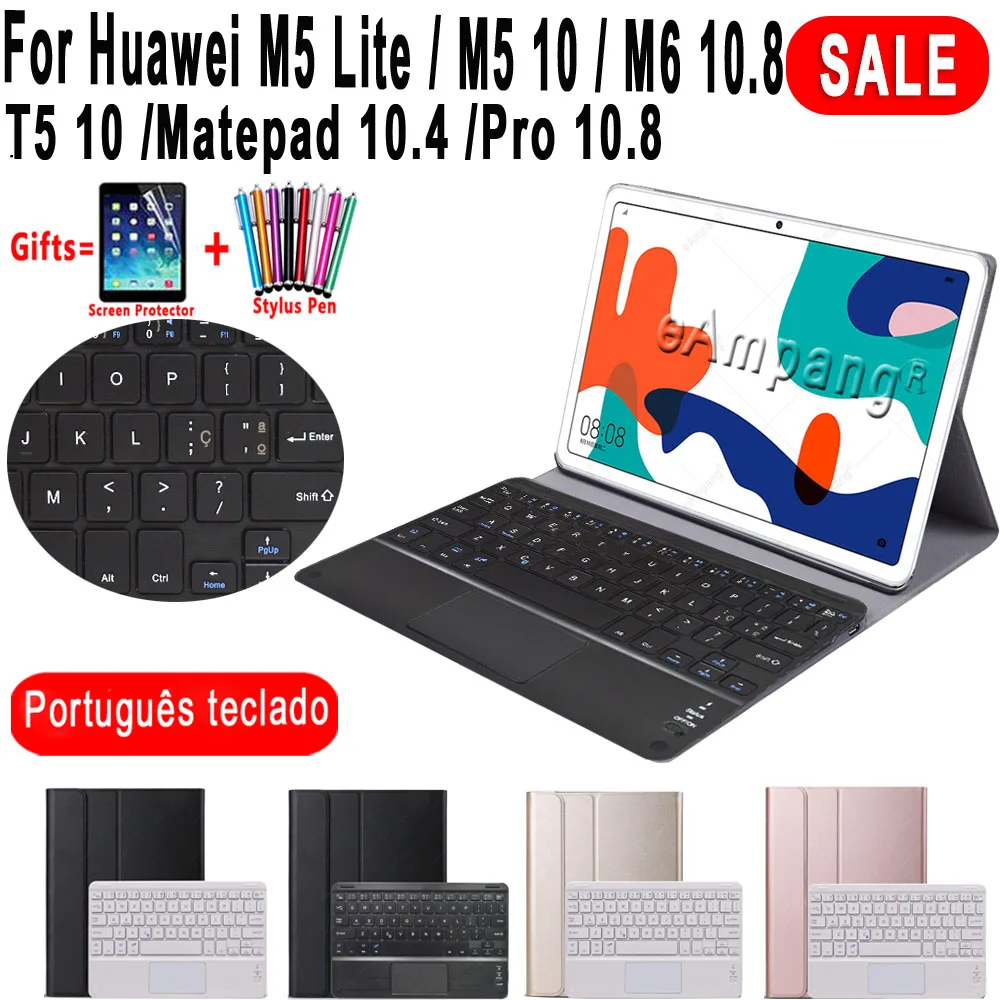 

Чехол с тачпадом и португальской клавиатурой для Huawei Mediapad T5 10 M5 lite 10,1 M5 10 Pro M6 10,8 Matepad 10,4 Pro 10,8, чехол для планшета