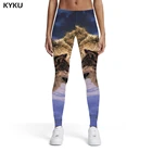 Леггинсы женские летние в стиле Харадзюку, с принтом волка