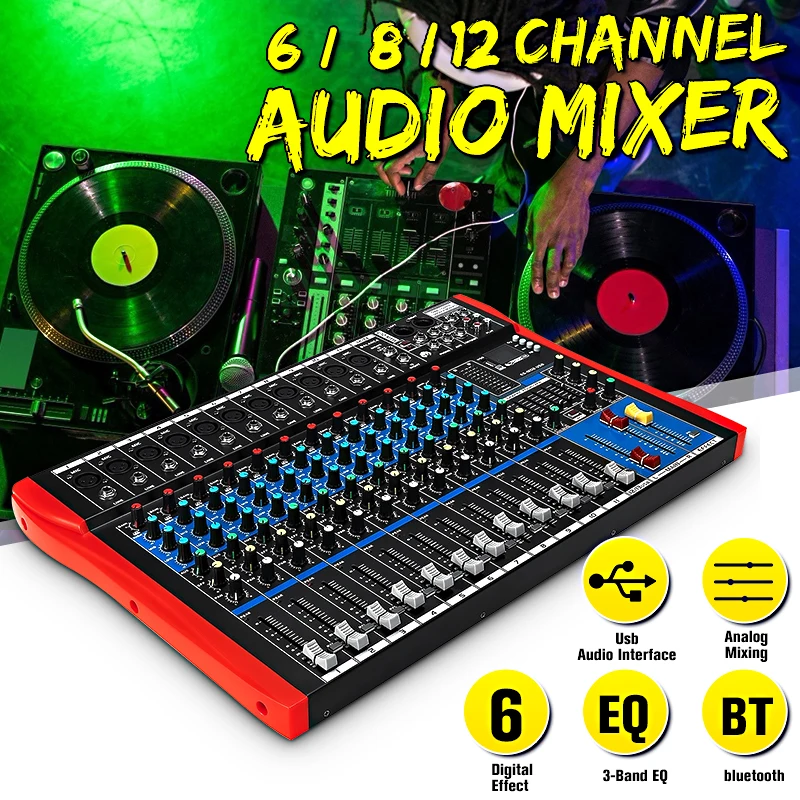 48 в аудио микшер с USB Профессиональный 12 канальный bluetooth Студия DJ микшерный пульт караоке усилитель цифровой KTV микшер