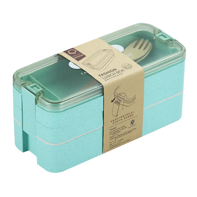 

1100ml Lunch Box Wheat Straw 3 Layers Bento Boxes Microwave Dinnerware Food Storage Container Lunchbox for Office fiambrera