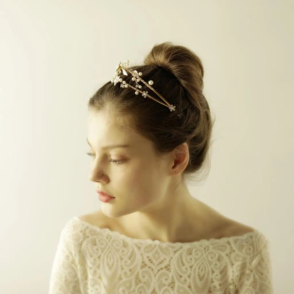 Двухрядная тиара с модным кристаллом и стразами в виде кленовых листов повязка