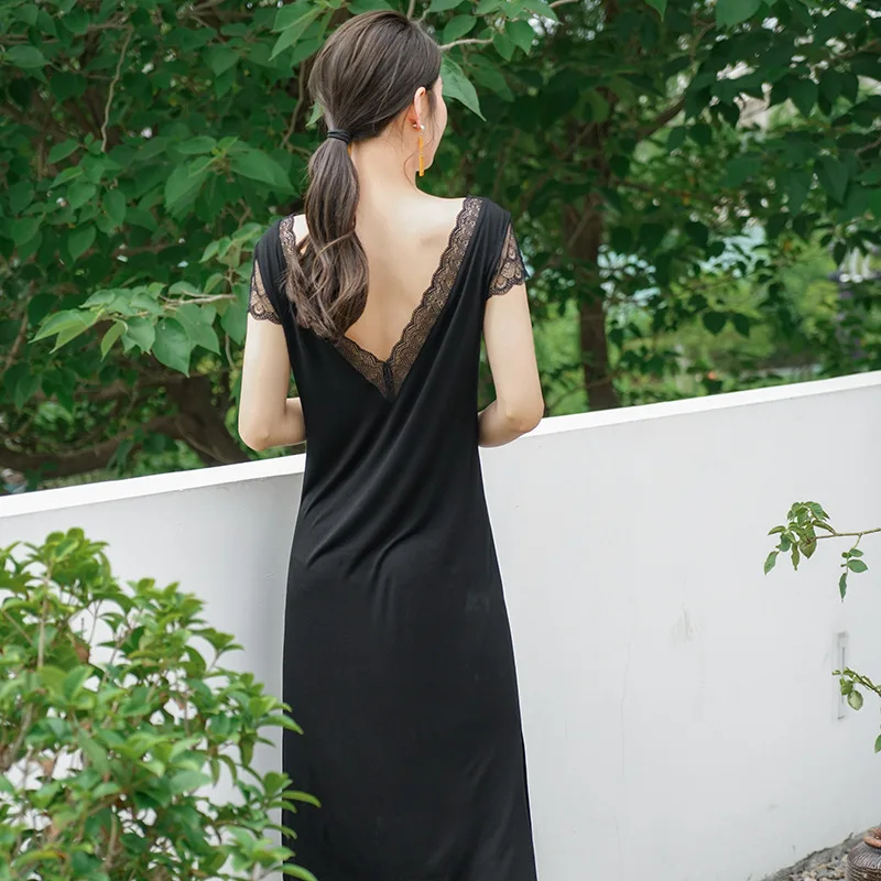 Summer Autumn Nightgown New Solid Color Modal Slim Lace V-neck Sexy Women's Nightdress Comfortable Home Clothes Lady Sleepwear