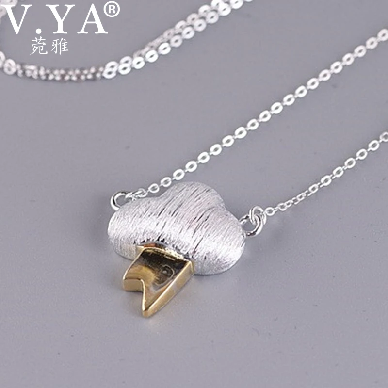 

V.YA 925 Sterling Silver Temperament Fashion Necklace Brushed Cloud Gold-Plated Lightning Pendant O-Chain For Women Jewelry Gift