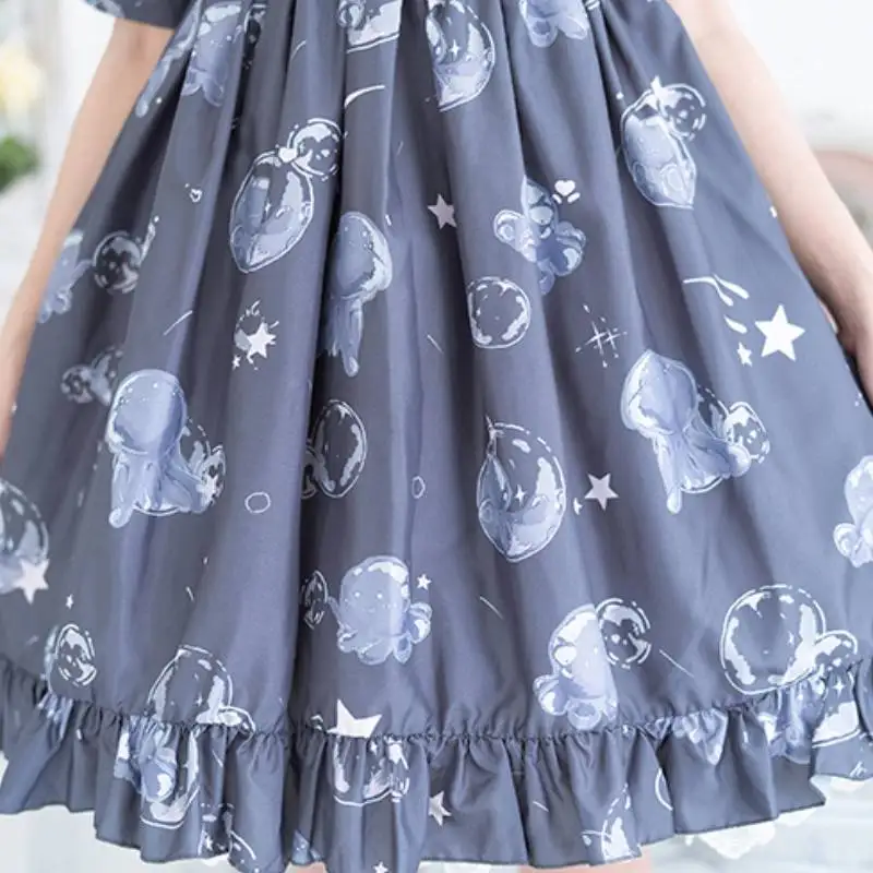 

Lolita Japanese Women Dresses Kawaii Girl Cosplay Soft Sister High Waist Sweet Lolis Dress Bubble Short Sleeve Bow Dress Anime