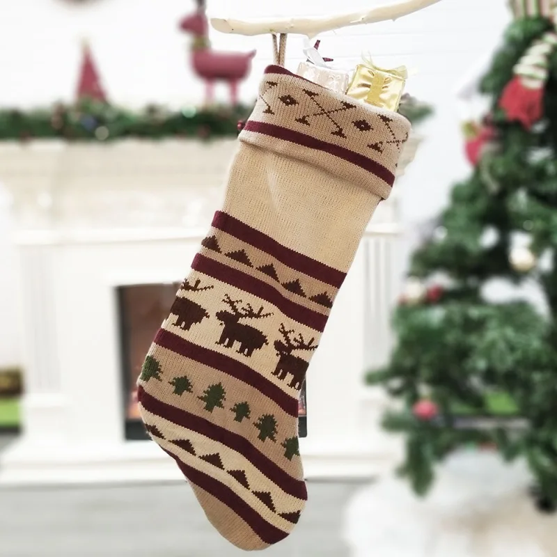 

Knitted Christmas Stockings Gift Holder Hanging Xmas Tree Fireplace Hanging Ornaments Decorations