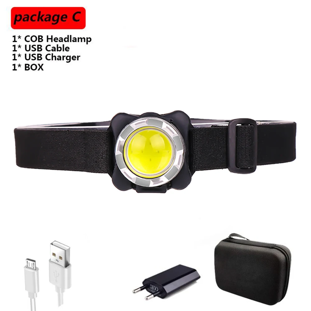 Package C Pocketman налобный фонарь USB головной светильник COB светодиодный налобный фонарь перезаряжаемый головной светильник водонепроницаемый со встроенным аккумулятором белый красный светильник ing - Испускаемый цвет: Package C