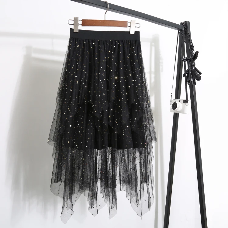 Женская необычная Тюлевая юбка TingYiLi черная белая бежевая серая розовая с