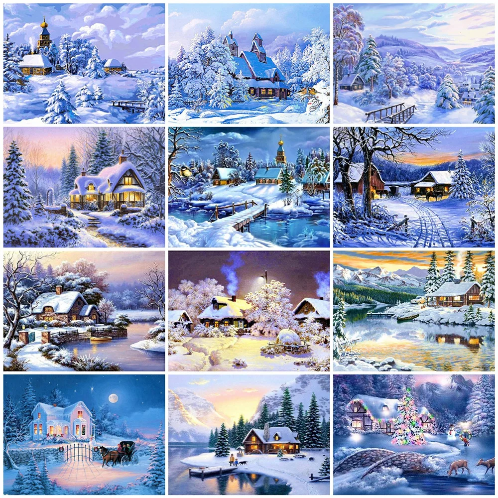 huacan paint by number house winter drawing on canvas handpainted painting art gift diy pictures by number snow kits home decor free global shipping