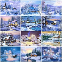 HUACAN Paint Number House Winter Drawing Canvas HandPainted Painting Art Gift DIY Pictures Number Snow Kits Home Decor