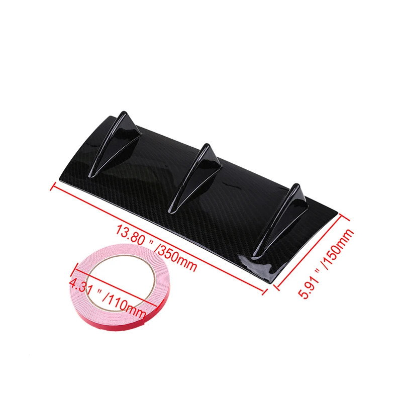 POSSBAY Universal Auto Rear Bumper Lip Diffuser 3 Fin Matte Black Carbon Fiber ABS Car Shark Style Bumpers | Автомобили и