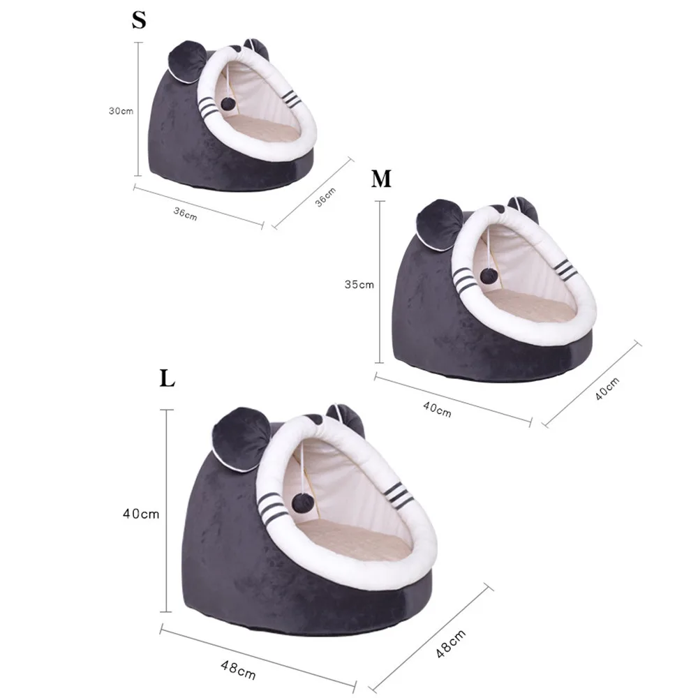 

2021 Winter Cute Cat House with Cotton Bed and Hanging Ball Puppy Dog Villa Kennel Removable Washable Chihuahua Pet Products
