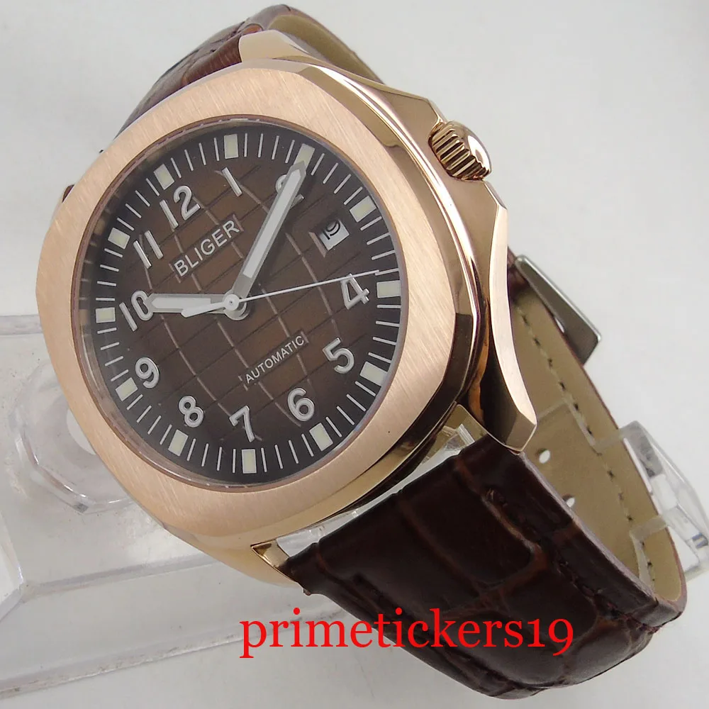 Роскошные мужские часы с коричневым циферблатом и кожаным ремешком 39 мм