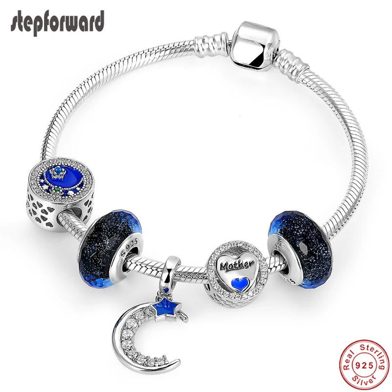

STEP FORWARD 925 Sterling Silver Moon Charms Bracelet Bangle for Women Silver Jewelry Star Charm Bangles