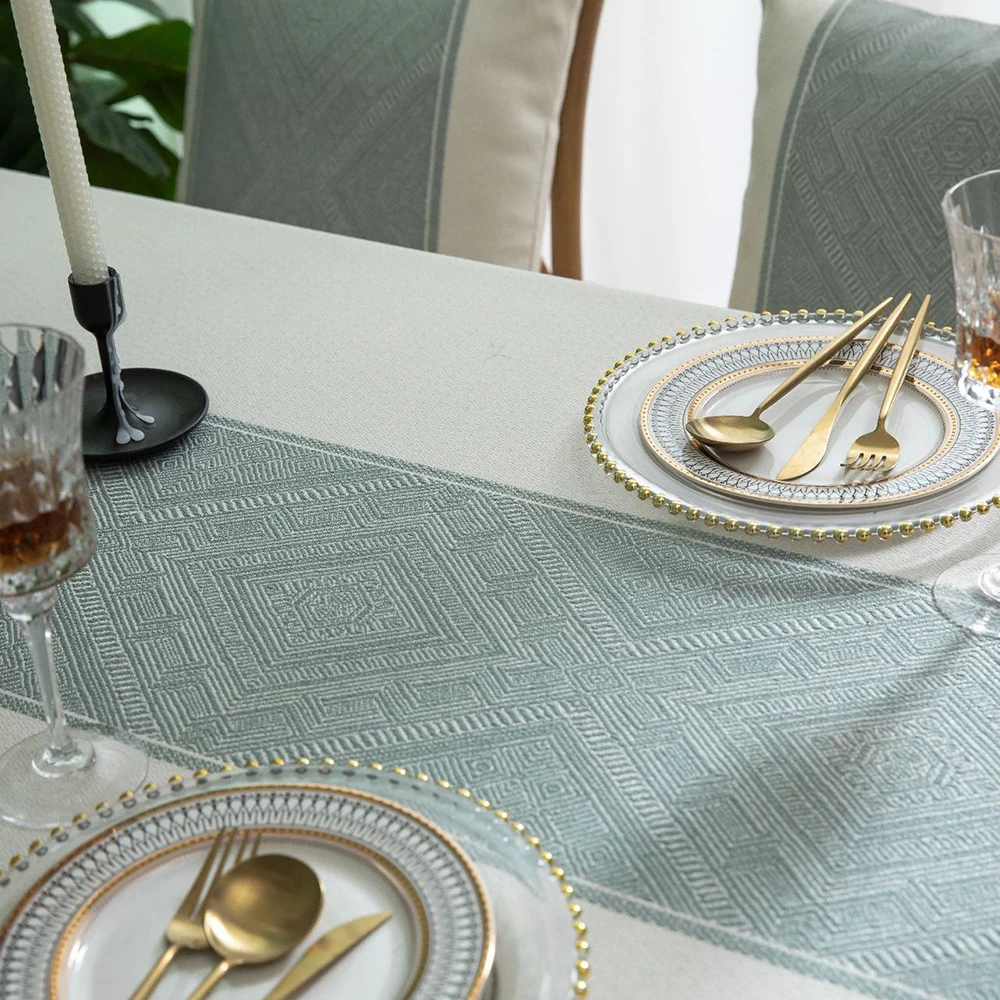 

Cotton Geometric Jacquard Fabric Tablecloth Linen Rectangular Home Decoration Table Cover With Tassel For Banquet Party Nappe