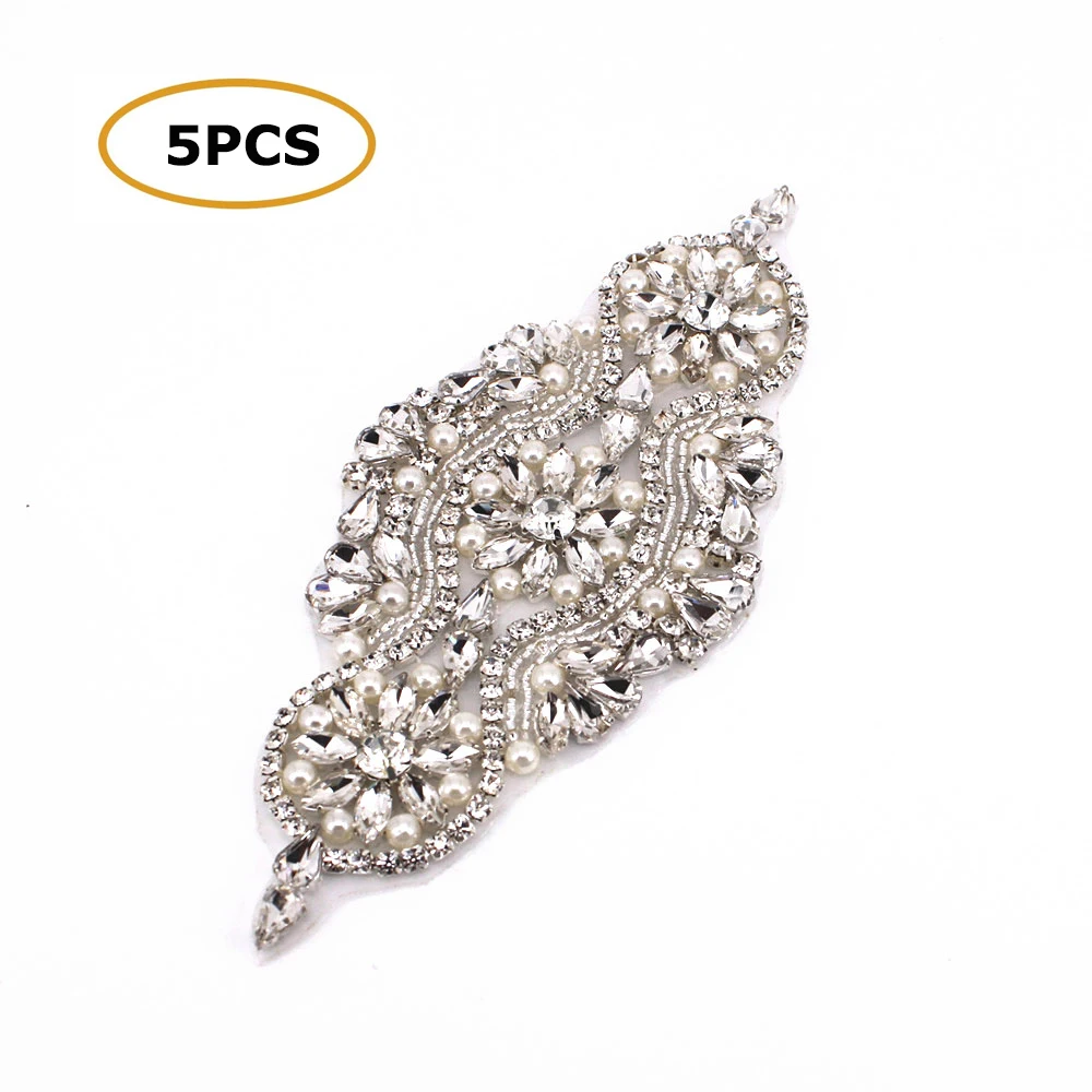 (5 шт./лот) свадебный цветок Стразы аппликация шитье на серебряный жемчуг пояс для