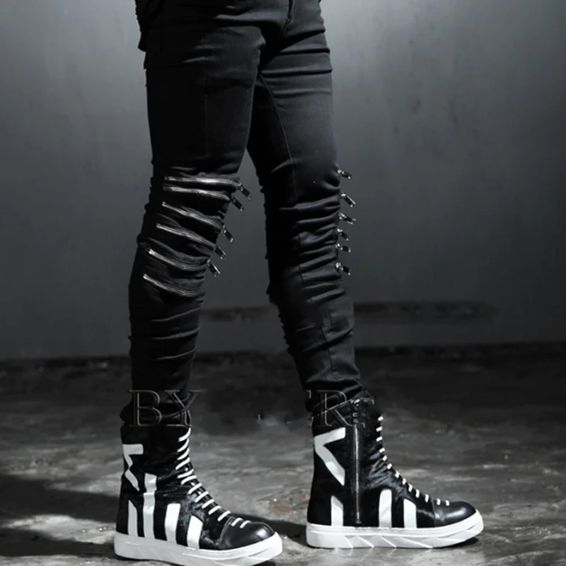 Облегающие мужские брюки, модная индивидуальная трендовая Корейская версия для самостоятельного наращивания ног, стрейч, на молнии до коле... от AliExpress RU&CIS NEW