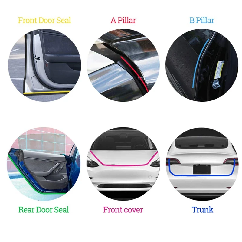 

Door Seal Kit Soundproof Strip Weather Stripping Wind Noise Reduction Kit Weather Draft Seal Strip for Tesla Model 3 Front&Rear